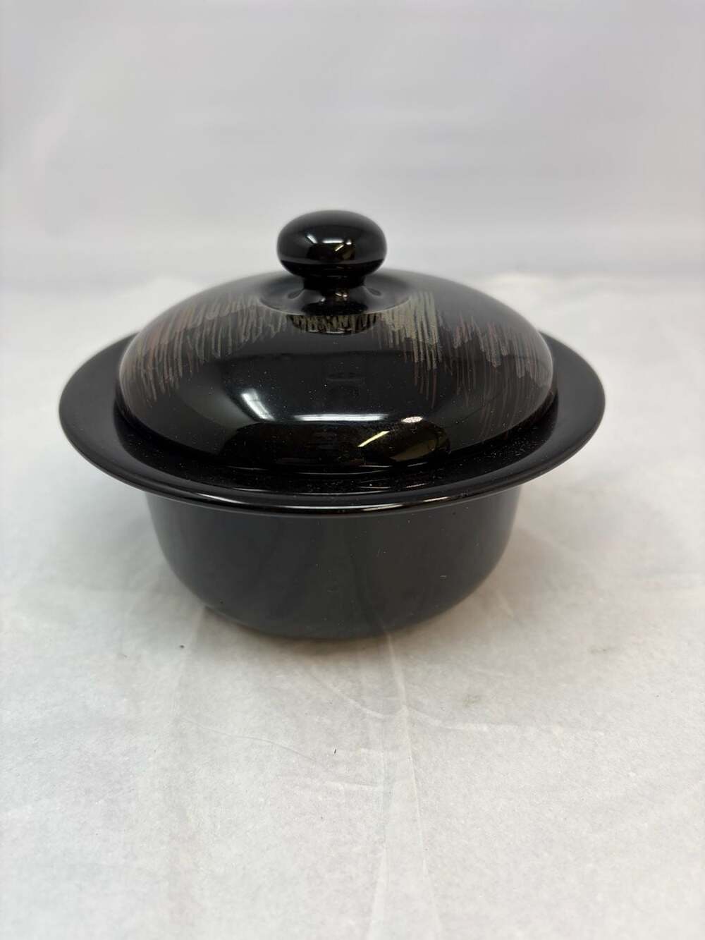 Vintage Arabia Finland Aurora Borealis Black Ceramic Lidded Sugar/serving Bowl